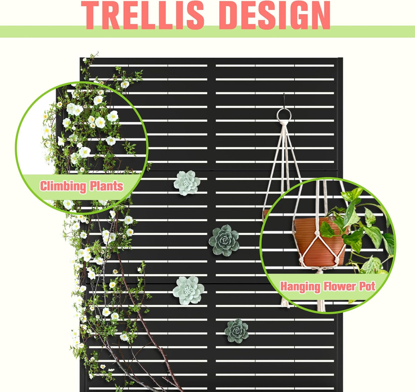 Metal Planter Box with Trellis, Raised Garder Bed with Drainage Hole, Privacy Screen & Trellis for Climbing Plants, Plant Stands, 47''L×17''W×71''H, Black