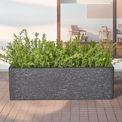 24 Inch Rectangular Concrete Planter,Durable All-Weather Use with Drainage Holes,Large Rectangular Planter for Outdoor Indoor Plants