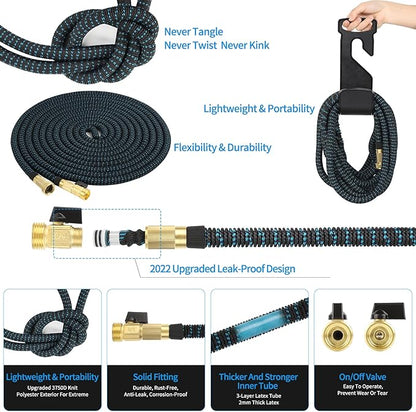 Expandable Garden Hose - 50 ft Expanding Water Garden Hoses, No Kink Lightweight Flexible Hose with 3/4" Solid Fittings and 4-Layer Latex Cores - 50ft Retractable Stretch Car Washing Pipes