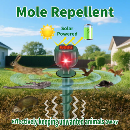 Solar Powered Mole Repellent, 6 Pack Ultrasonic Snake Repellent Outdoor, Waterproof Screw Shape Sonic and Vibration Mole Deterrent Stakes, Get Rid of Voles, Gophers, Groundhogs for Lawns & Garden