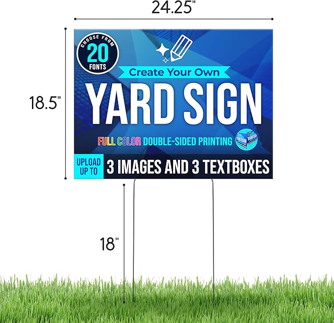 24x18" Double Sided Custom Yard Sign with Metal Stakes, Personalized Full Color Corrugated Yard Sign for Outdoors, Front and Back Custom Printed Personalized Lawn Signs 10 Pack (Design 8)