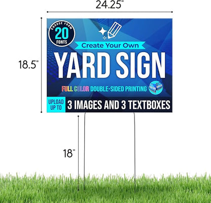24x18" Double Sided Custom Yard Sign with Metal Stakes, Personalized Full Color Corrugated Yard Sign for Outdoors, Front and Back Custom Printed Personalized Lawn Signs 10 Pack (Design 8)