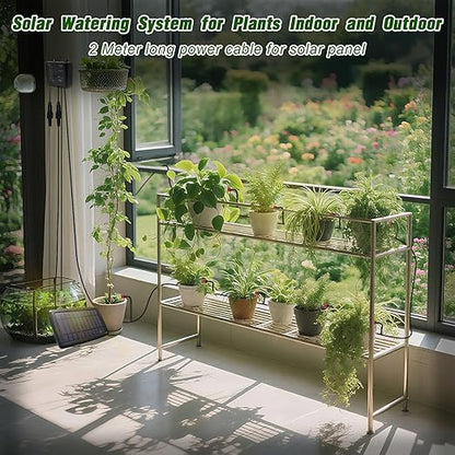 Solar Drip Irrigation System for Garden, Automatic Drip Irrigation Kits,Plants Self Watering Devices for Vacation,Solar/Battery Powered Water Pump for Potted Plants,Raised Beds,Greenhouse (15 Pots)