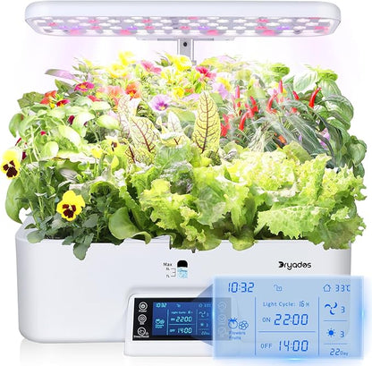 17-Pods Hydroponic Growing System with Dual Fans 24W Full-Spectrum Grow Light & Smart Control Panel for Indoor Gardening for Vegetables Herbs