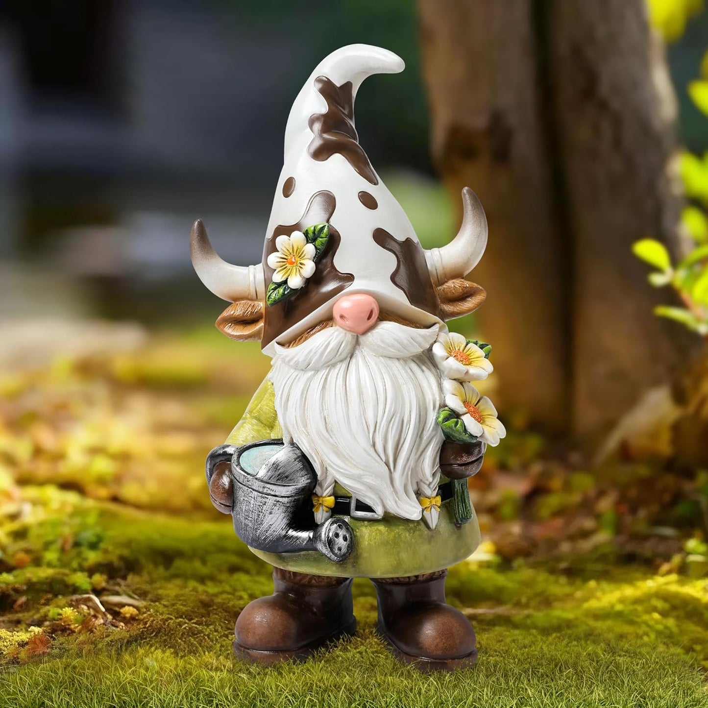 Outdoor Gnomes Statue, Garden Farm Cow Gnome Figurine, Gnomes Decorations for Outside, Farm, Yard, Lawn, Cow Decor for Home, Table, Shelf, Spring Gnome Funny Elf Gifts for Women