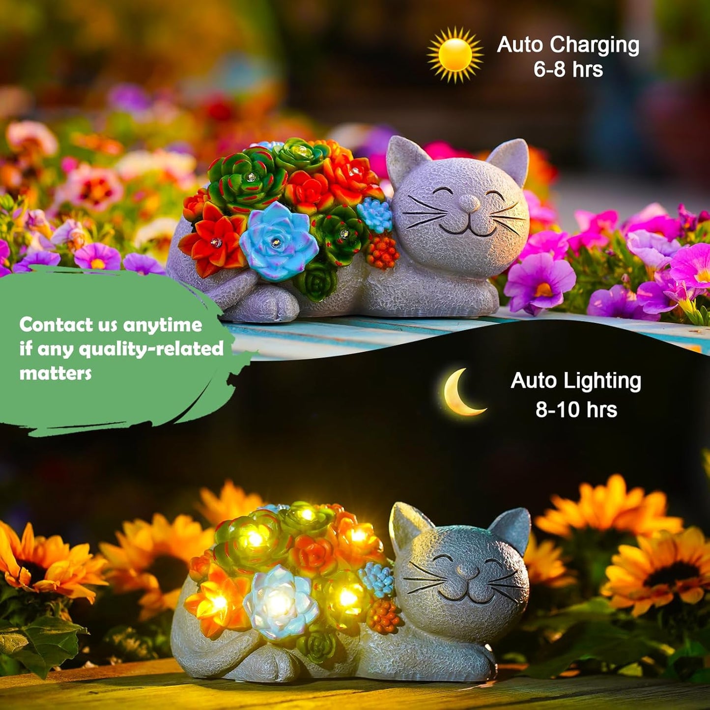 Solar Cat Garden Statue for Outdoor: Outside Sculpture Art Decor Yard Lawn Porch Backyard Ornament- Ideal Gifts for Mom Mother Women