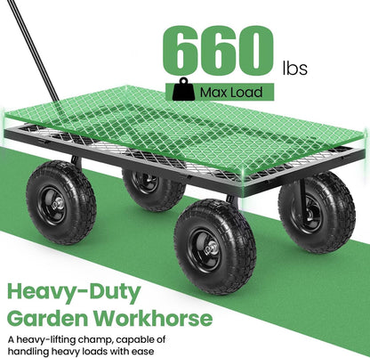 Homdox 660LB Garden Cart on Wheels, Heavy Duty Yard Wagon with 180° Rotating Handle, Mesh Foldable Garden Wagon Outdoor Utility Carts for Camping, Sports, Garden, Beach, Farm, Fishing, Black