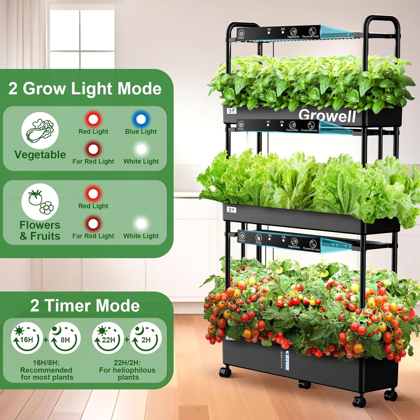 Large Hydroponics Growing System Kit, 90 Pods Vertical Hydroponic Garden with 2 Light Modes Grow Light, Auto Circulating Water System, 40L Indoor Gardening System for Herb Vegetable Fruit