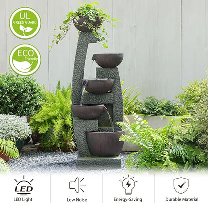 47.5" H Water Fountain Outdoor with LED Lights & Pump, 5-Tier Cascading Outdoor Fountain for Garden,Patio,Porch,Backyard,Home Art Decor Gifts for Housewarming