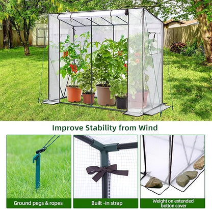 Ohuhu Tomato Greenhouse for Outdoors: Portable Lean to Green House Heavy Duty with Roll-Up Zippered Door, Tall Plastic Greenhouses for Outside Plants Growing Shed Tent for Backyard, 6.6x2.5x5.6 FT