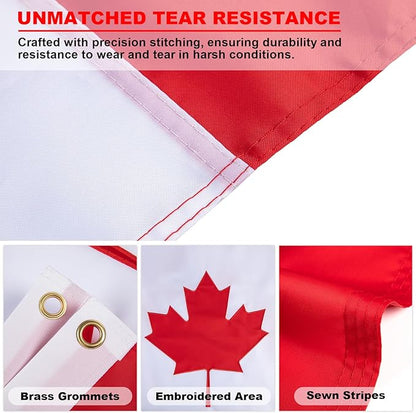 3x5 FT Outdoor Canada Flag Canadian National Flag with Embroidered Maple Leaf Heavy Duty 210D Nylon Sewn Stripes with 2 Brass Grommets for Garden, Home & Wall Decor