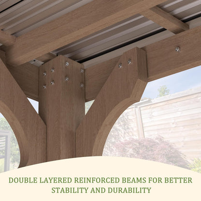 MUPATER 10 x 12 FT Wooden Grill Gazebo with Sloping Metal roof, Heavy Duty 5.5'' Post, Grill Gazebo Canopy Suitable for Full Size Grills, BBQ Canopy for Outdoor Patio, Lawn, Garden, Brown