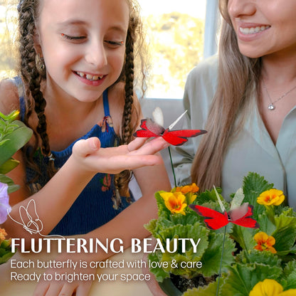 Handmade Butterfly Garden Stakes – Set of 7 Red Decorative Butterflies Idea for Garden & Nature Lovers – Outdoor & Indoor Garden Decor – Air Aquarium Handmade by Kushner