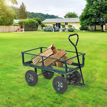 PayLessHere Heavy Duty 500 Lbs Capacity Mesh Steel Garden Cart Folding Utility Wagon with Removable Sides for Beach Lawn Yard Landscape