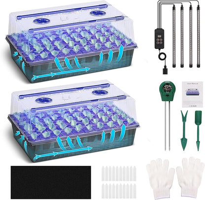 120-Cell Self-Watering Seed Starter Trays with Grow Light, Seed Starter Kit with 3-in-1 Soil Moisture Meter, Indoor Seedling Starter Tray for Plant Germination, Seeds Growing