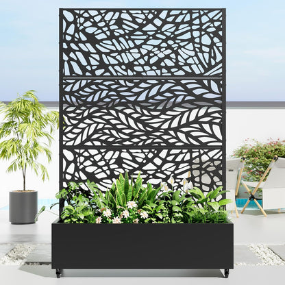 Casaphoria Metal Raised Garden Bed with Trellis and Wheels, 72"x 47"x 16" Planter Box for Climbing Plants, Vegetables & Vines, Features Drainage Holes and Privacy Screen,Black(Black-Spring&Net)