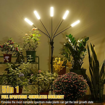 LED Grow Lights for Indoor Plants Full Spectrum 5 Heads Light,Indoor Grow Lamp with Timer and Auto On/Off Timing 5/10/15H, 450 LEDs Plant Lights for Indoor Growing with Tripod Stand.