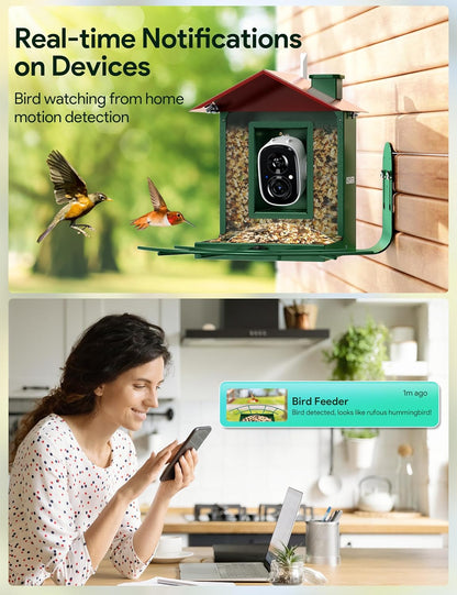 Osoeri Bird Feeder with Camera, Camera Bird Feeder for Outside, Solar-Powered, Smart AI Identify Birds, Auto Capture Video & Instant Arrival Alert, Ideal Gift for Family and Birdlover