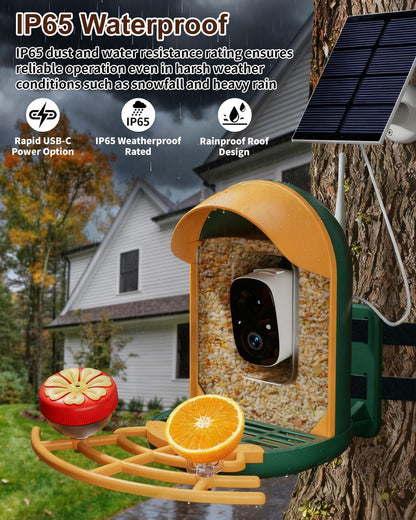 Smart Bird Feeder with Camera, Solar Powered Wireless Birds 2K HD Camera with APP Control, Night Vision, Motion Detection Alerts, IP66 Outdoor Birdfeeder for Backyard Garden Bird Watching, Green