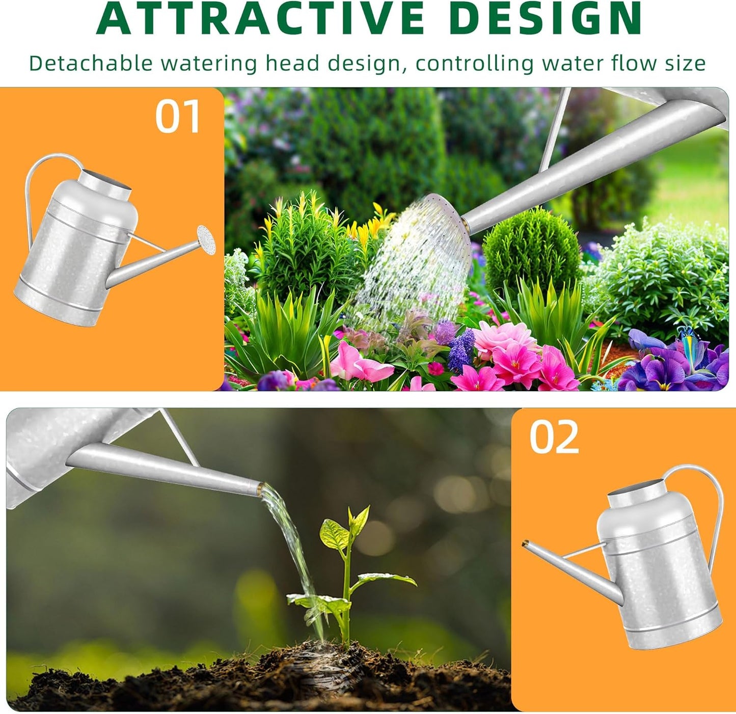 2.3 Gallon Metal Watering Can, Galvanized Watering Can for Outdoor Indoor Plants, Large Water Can for Plants and Garden Flower