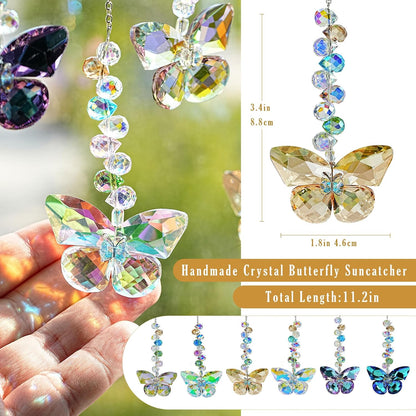 HDCRYSTALGIFTS 6PCS Crystal Butterfly Suncatchers for Window Hanging Ornaments, Rainbow Maker Sun Catchers Indoor Window Wedding Garden Home Decor Gifts