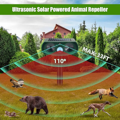 2 Pack Ultrasonic Animal Repeller Outdoor Cat Repellent Solar Deer Repellent Devices Waterproof, Motion Activated Animal Deterrent Devices to Scare Cat Squirrel Rabbit Raccoon Skunk for Yard Garden