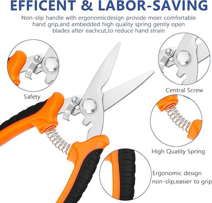 3-pack Garden Pruning Shears Set with Stainless Steel Blades, Bypass Pruners, Handheld Secateurs, Tree Trimmers, & Scissors Whetstone,a Clean Brush and a Hard Case, Ideal for trimming, pruning