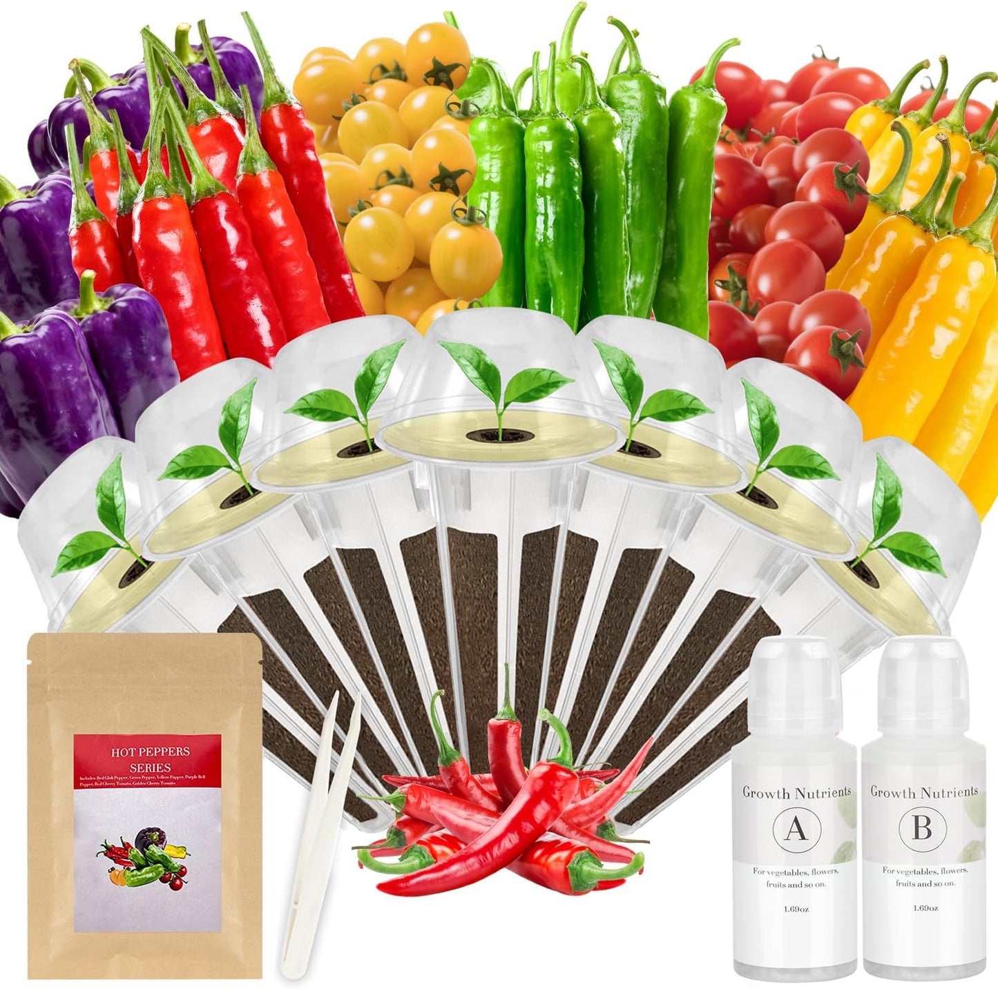Salsa Garden Seed Pod Kit for AeroGarden, idoo, Ahopegarden, MUFGA with Red Chili/Green/Yellow/Purple Bell Pepper, Red/Golden Cherry Tomato - Hydroponics Supplies for Most Brand (7-pod)