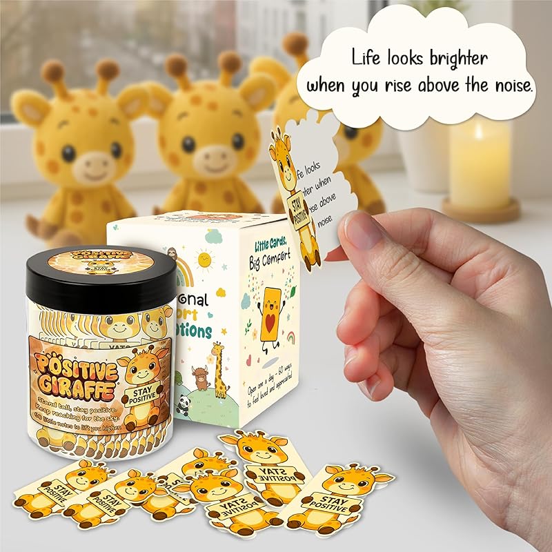 Positive Giraffe Jar With 60 Daily Affirmation Cards - Giraffe Gifts For Women And Giraffe Decor, Emotional Support Gifts And Inspirational Gifts For Women, Birthday Gift For Wife Or Desk Decor