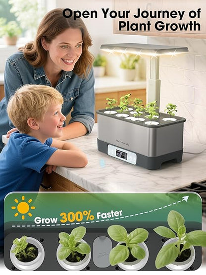 Hydroponics Growing System Kit, 8 Pods Smart Indoor Herb Garden with WiFi App Control, Seeds Pod Kit,LED Grow Light,Stainless Steel Herbs Planter for Lettuce,Basil,Gardening Gifts