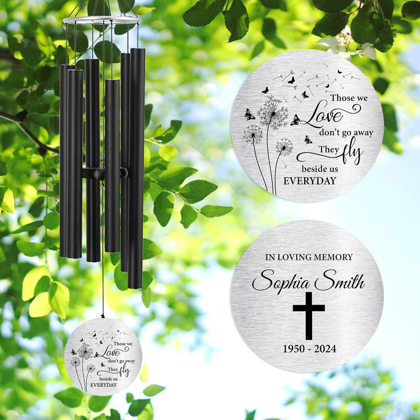Personalized 36" Bereavement Wind Chimes for Outside, Memorial Gift in Remembrance of a Loved One, Sympathy Gift for Loss of Mother Father Husband, Garden Patio Decor