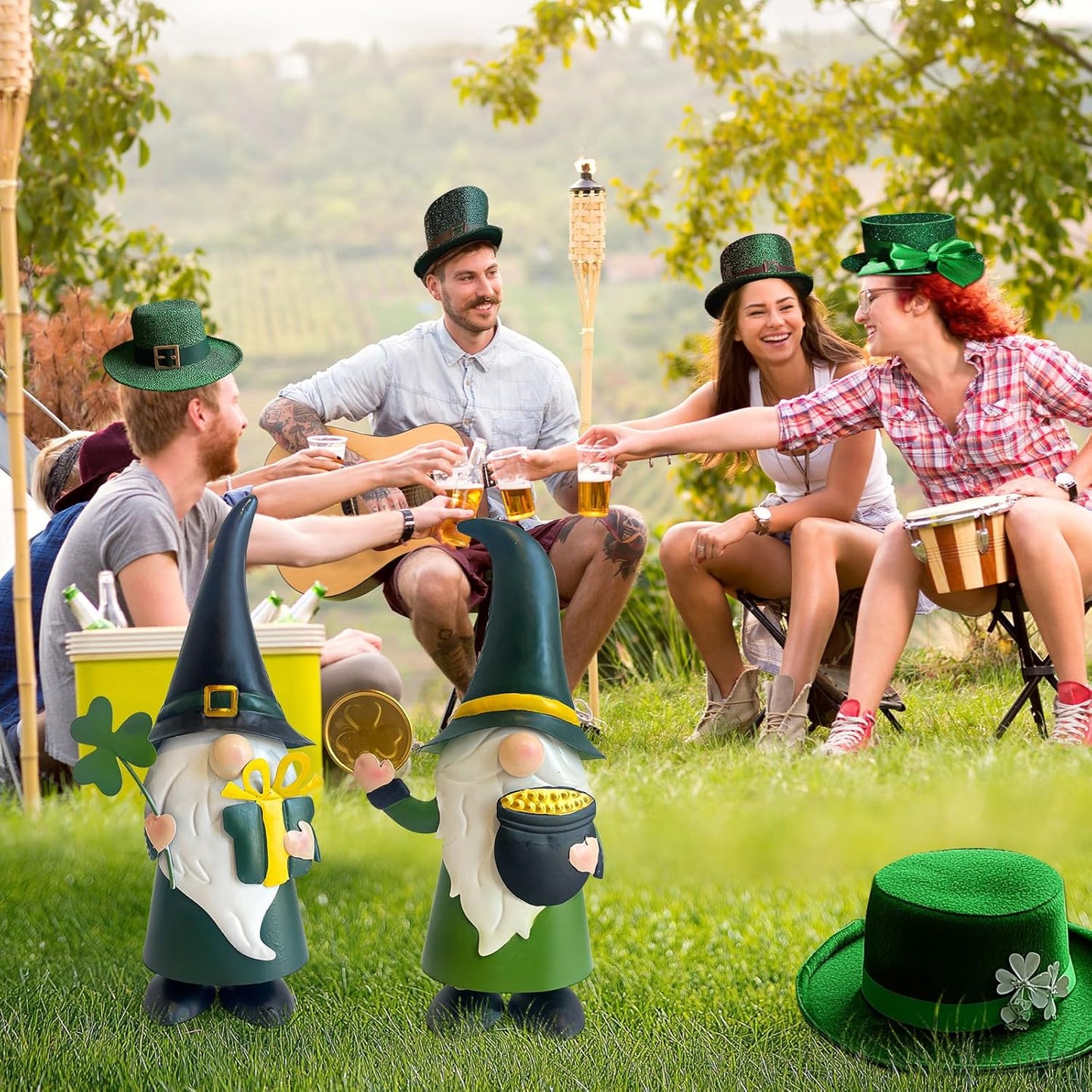 HONGLAND St. Patricks Day Decorations Outdoor Green Gnomes, Metal Gnomes Figurine Irish Leprechaun St Patricks Day Decor, Luck Shamrock Gnome for Home Outside Garden Lawn Party Yard Patio (14 INCH)