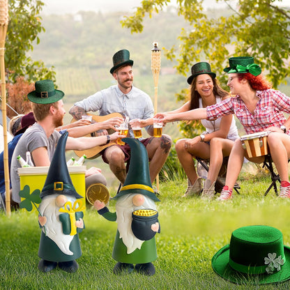 HONGLAND St. Patricks Day Decorations Outdoor Green Gnomes, Metal Gnomes Figurine Irish Leprechaun St Patricks Day Decor, Luck Shamrock Gnome for Home Outside Garden Lawn Party Yard Patio (14 INCH)
