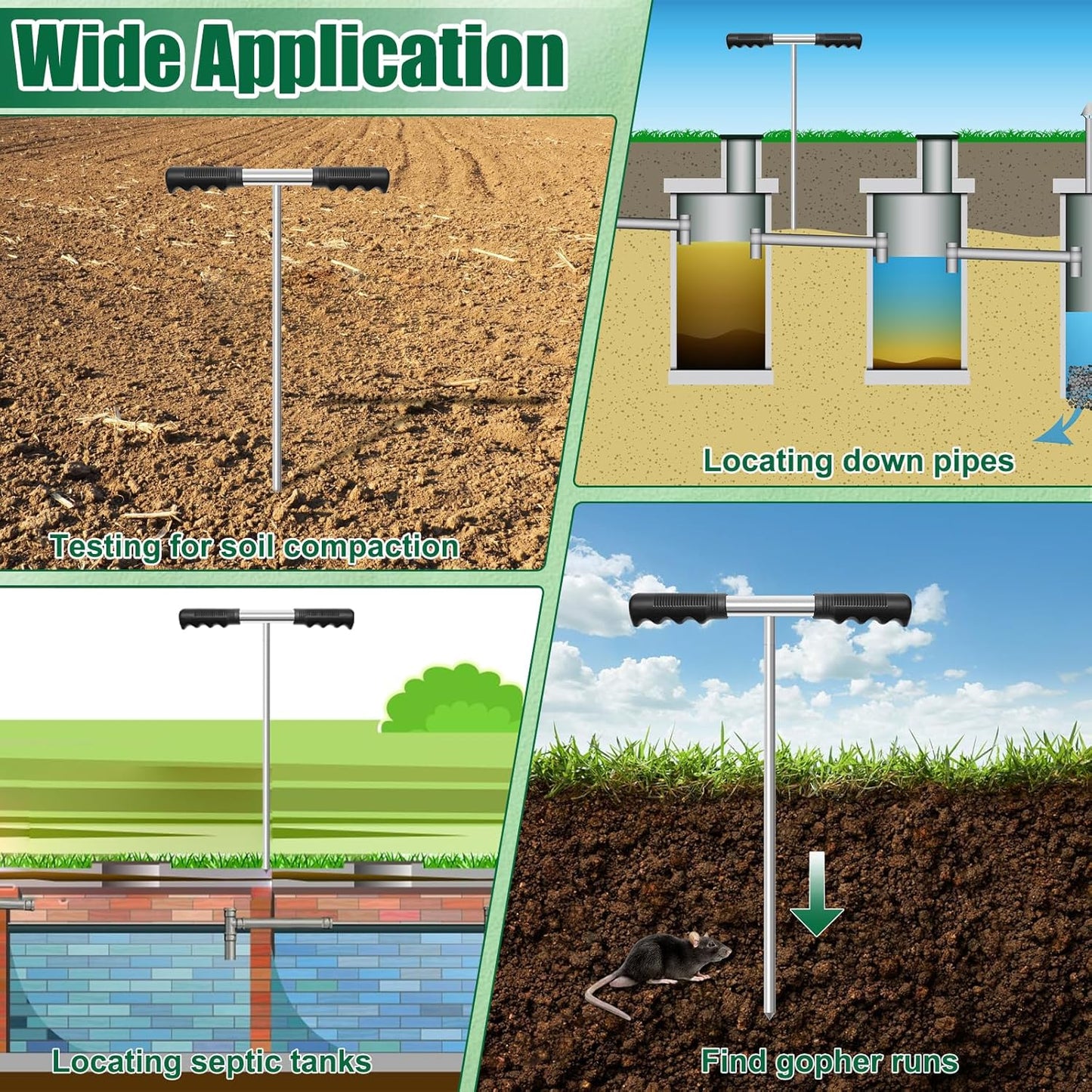 32-48 Inches Soil Probe Rod, Heavy Duty Metal Ground Probe Rod with Insulated T-Handle/Gloves for Locating Underground Pipe/Gardening/Soil Compaction