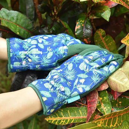 Gardening Gloves for Women and Men, Garden Gloves with Touch Screen, Thorn Proof Puncture Resistant Working Gloves, Gardening Gifts for Women,Blue-green flowers M