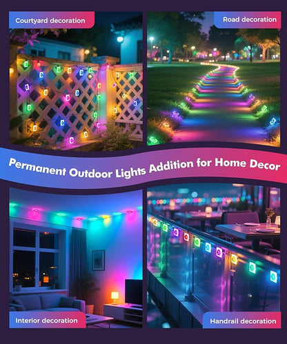 POOFZY Permanent Outdoor Lights for House, 150ft RGB+IC Smart Outdoor Decor, 50 Scene Modes, App/Remote Control, IP68 Waterproof, for Christmas, Holiday, Daily & Pool Party Decor, House Roof Lighting