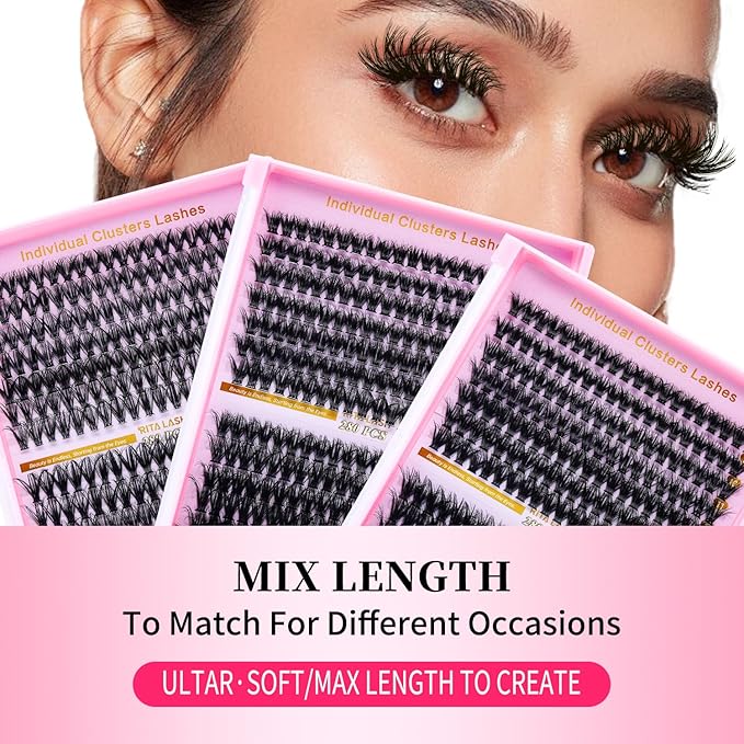 Lash Extension Kit DIY Lash Clusters 3 Boxes Cluster Lashes Soft Eyelash Extensions Wispy Individual Lashes with Lash Bond and Seal,Lash Tweezers,Washbag 6 Counts(40D 60D 80D, 3 Boxes Kit)