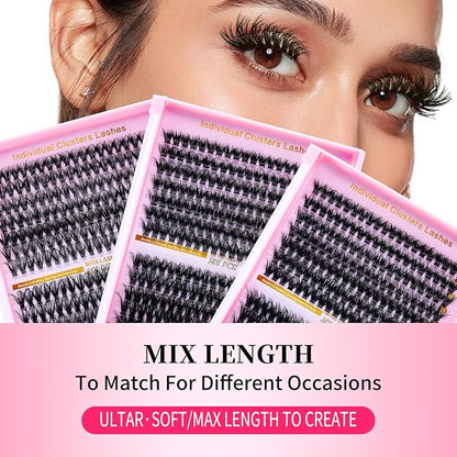 Lash Extension Kit DIY Lash Clusters 3 Boxes Cluster Lashes Soft Eyelash Extensions Wispy Individual Lashes with Lash Bond and Seal,Lash Tweezers,Washbag 6 Counts(40D 60D 80D, 3 Boxes Kit)
