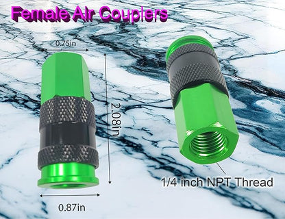 Air Hose Fittings, 1/4" Female NPT Air Coupler Kit, 12 Pieces Air Compressor Fittings, Aluminum Quick Connect Air Fittings, 300 PSI