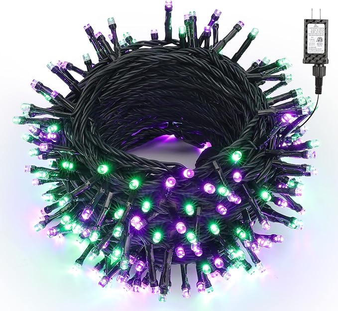 Brizled Purple & Green Halloween Lights, 78.74ft 240 LED Spooky Light String Extendable, 8 Modes Halloween Lights, Plug-in Purple Green Fairy Light with Timer for Indoor Outdoor Tree Decor