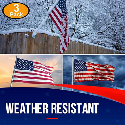 American Flags for Outside 3X5 (Pack of 3) -American Flag 3x5 with Embroidered Stars and Sewn Stripes US Flag 3x5 Heavy Duty Outdoor Made in USA for High Wind- All Weather Flags