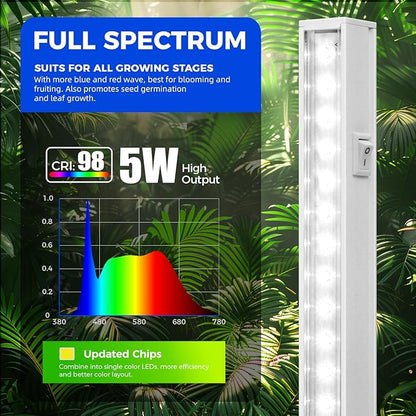 Barrina Grow Lights for Indoor Plants, 1ft Plant Lights for Indoor Growing, 5000K White Full Spectrum Grow Light, Individual Switch, T5 Grow Light Strip, Plug and Play, 8-Pack