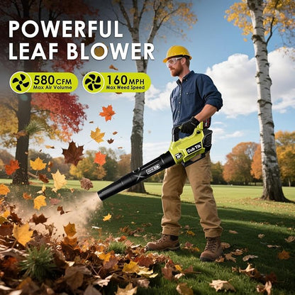 Leaf Blower Cordless with 2x4.0AH Batteries and Charger 650CFM 280MPH Electric Leaf Blower 2 Speed Mode Lightweight Battery Powered Leaf Blowers for Lawn Care Patio Garden Yard
