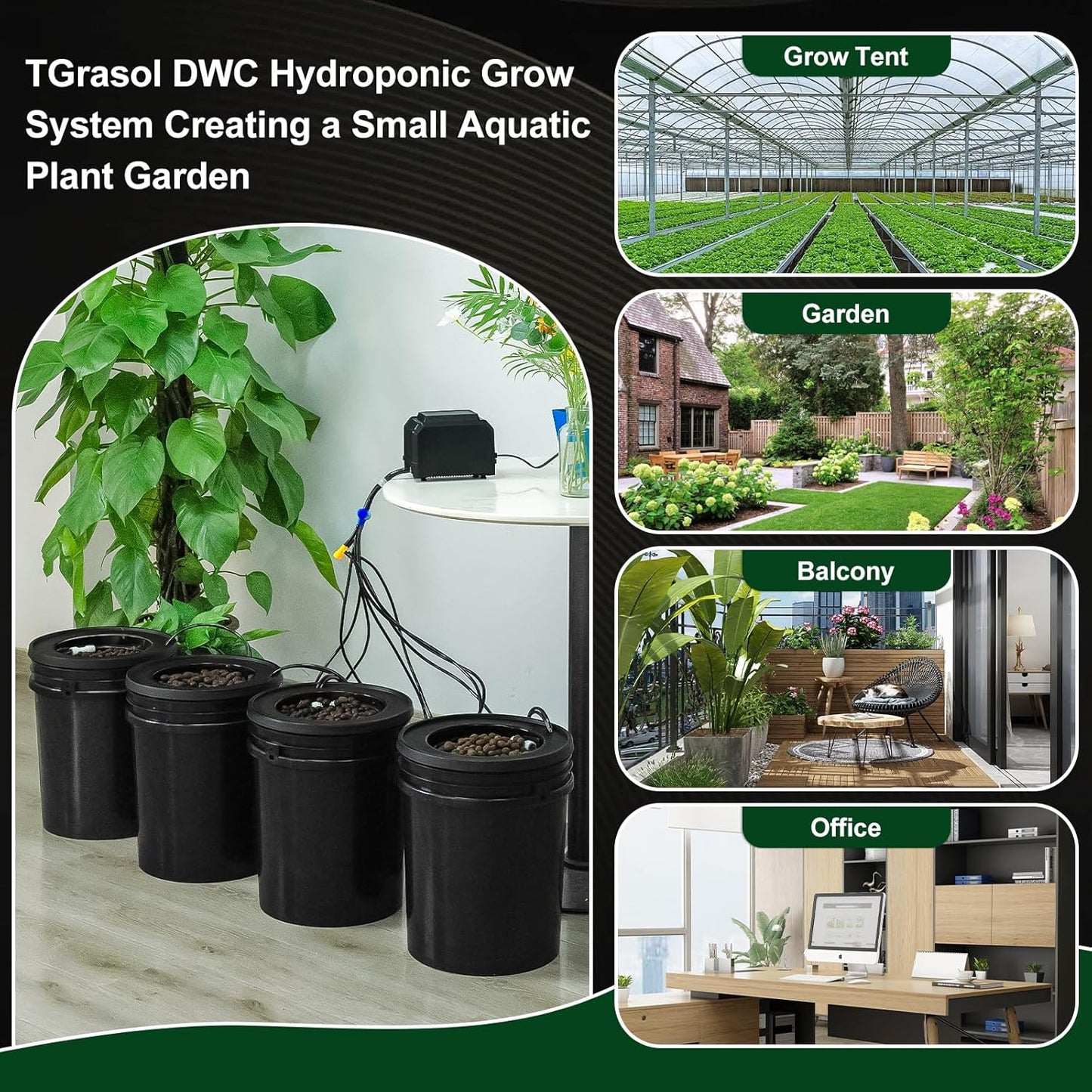 Hydroponics Growing System Kit with Top Drip 5 Gallon 4-Bucket Recirculating DWC Hydroponic System Kit Not Easy to Leak for Growing Plants Indoors and Outdoors (4-Bucket+Top Drip)
