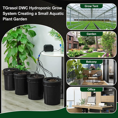 Hydroponics Growing System Kit with Top Drip 5 Gallon 4-Bucket Recirculating DWC Hydroponic System Kit Not Easy to Leak for Growing Plants Indoors and Outdoors (4-Bucket+Top Drip)
