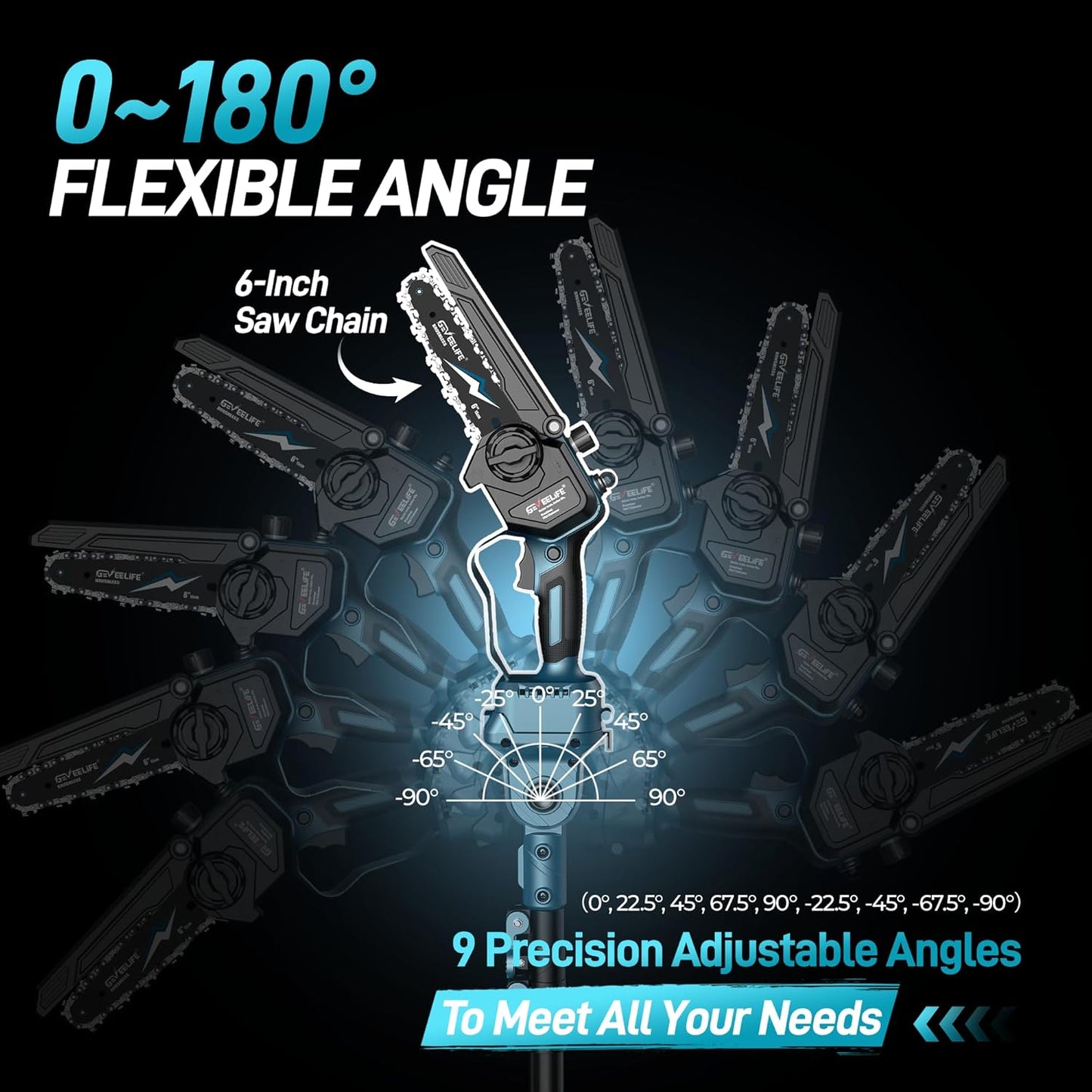 GEVEELIFE 2-in-1 Electric Pole Saw, Cordless Pole Saw & 6 Inch Brushless Mini Chainsaw with 2x 4.0Ah Battery, Pole Saws for Tree Trimming, 15-Foot Reach Extension Pole for Tree Branches Wood Cutting