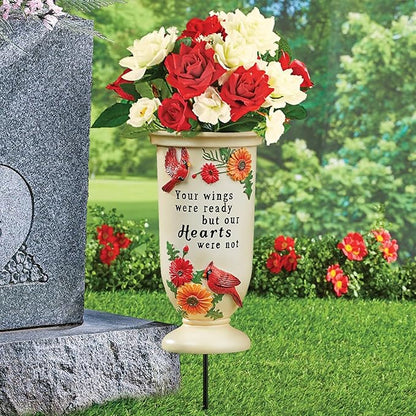 BAYN Grave Decorations for Cemetery, Cardinal Vases with Spikes for Garden Decorations Waterproof Garden Statues Memorial Gifts for Loss of Loved One