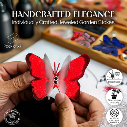 Handmade Butterfly Garden Stakes – Set of 7 Red Decorative Butterflies Idea for Garden & Nature Lovers – Outdoor & Indoor Garden Decor – Air Aquarium Handmade by Kushner