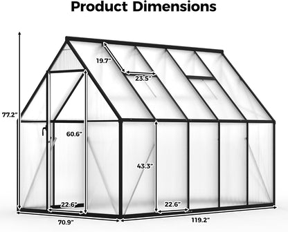 6x10 FT Greenhouse for Outdoors, Polycarbonate Greenhouse with Roof Vent, Enhanced Aluminum Large Walk-in Green House for Garden Backyard