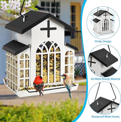 5LB Church Metal Hanging Bird Feeder for Outdoors, Weatherproof Suet Feeders for Outside Hanging, Large Bird Feeders Great for Attracting Finch, Woodpecker and More Wild Birds-Blue